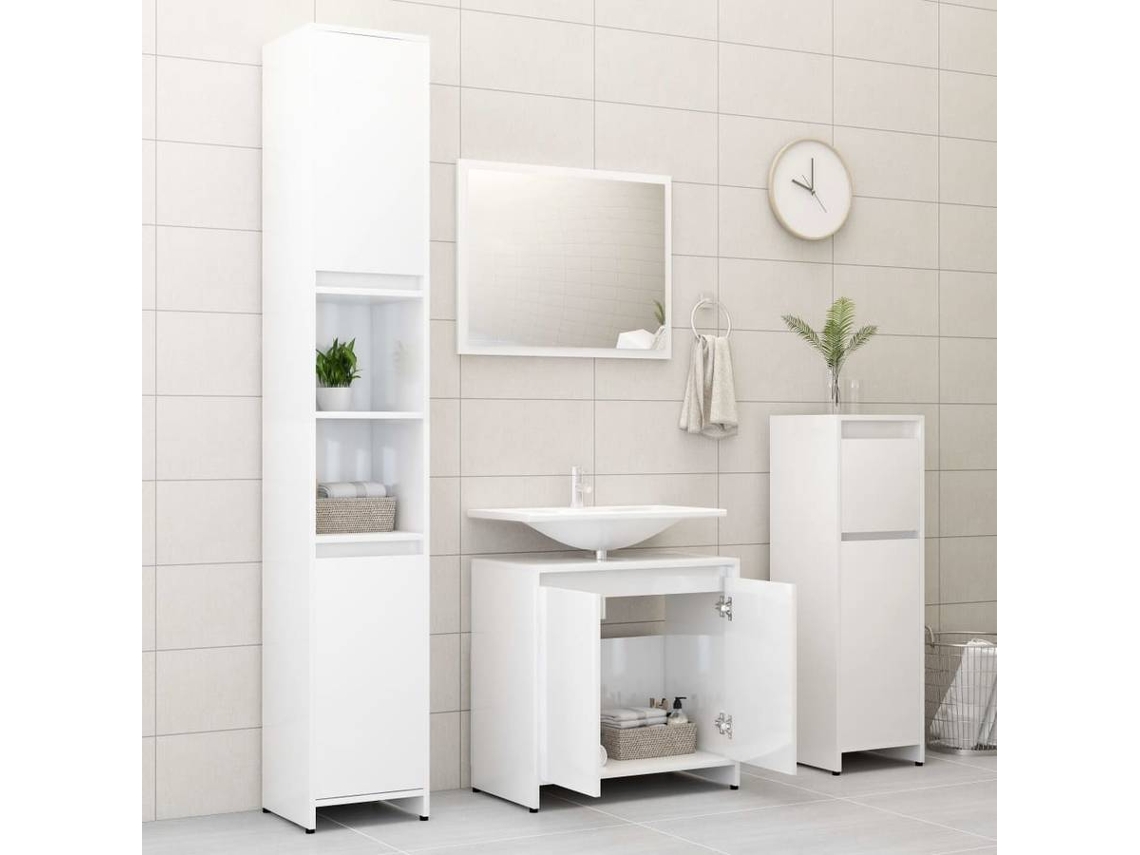 vidaXL Conjunto de muebles de baño madera contrachapada blanco brillo