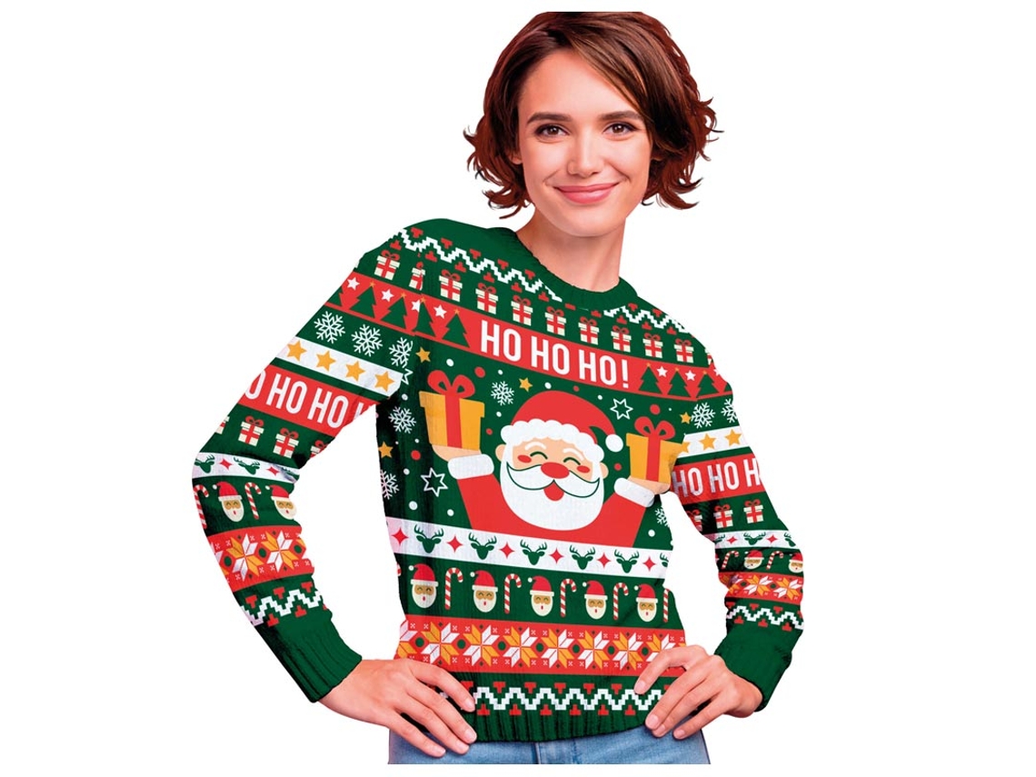 Jersey Navidad Ho verde y rojo para mujer