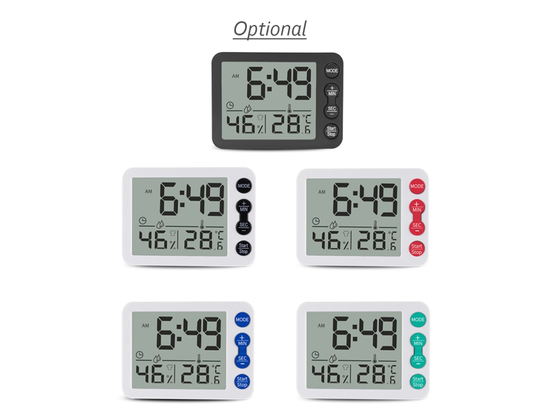 Termómetro e higrómetro digital para interiores con reloj, temporizador y pantalla LCD para el hogar y la oficina.