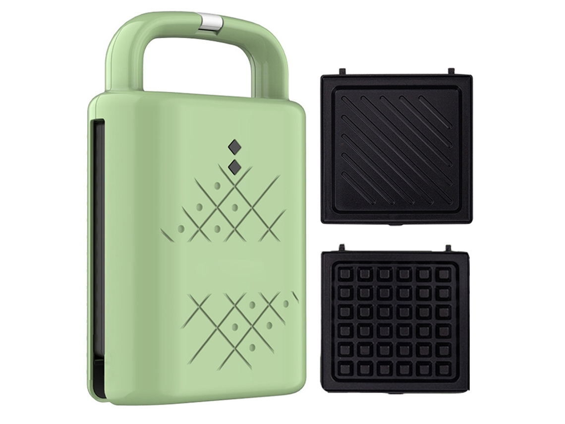 SFUSHOS 220V Máquina para hacer gofres y sándwiches con dos bandejas, color verde, para desayuno (sin dimensiones)