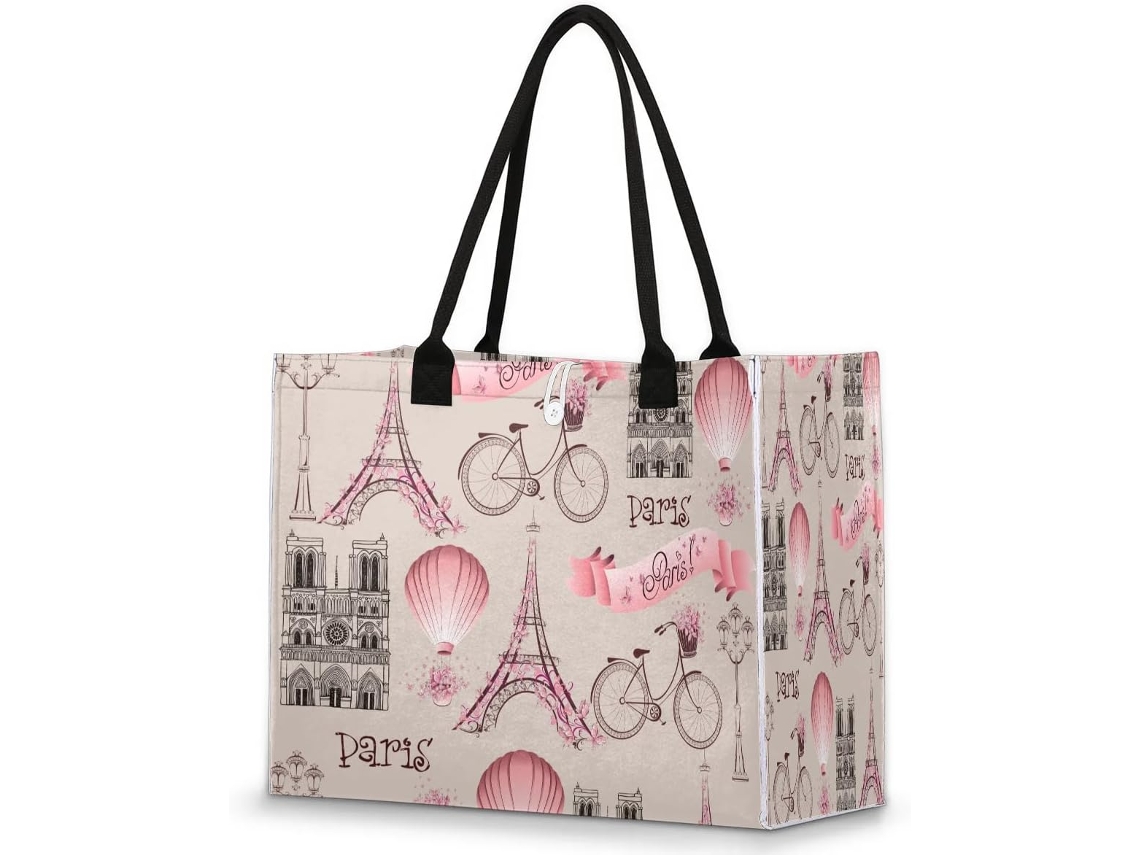 Bolso Mano Tropicallife Grande Estampado Romántico Francia París Para Mujeres Niñas Bolso Hombro Compras Tr