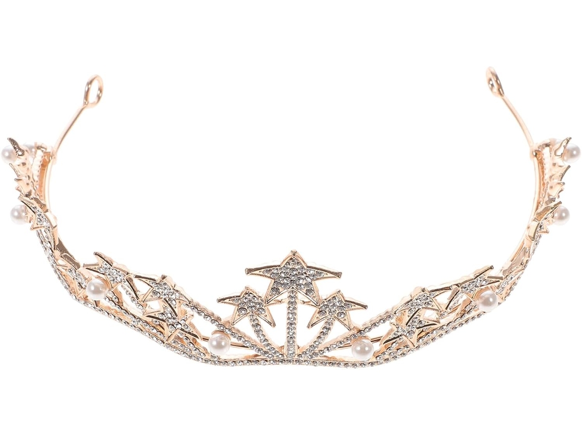 Tiare De Mariée Élégante En Alliage Zinc Cristal Y Strass Or, Accessoire Sûr Pour Robe Mariée,