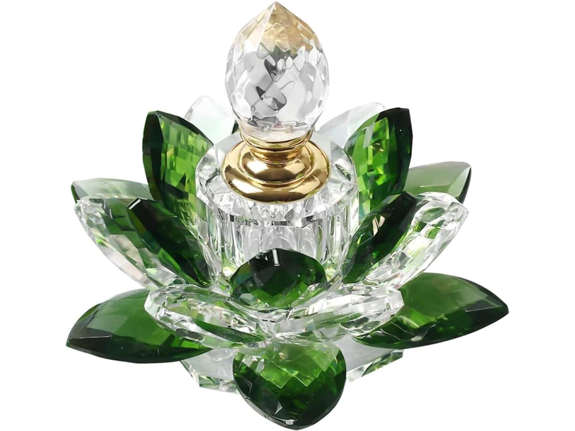 Frasco De Parfum En Verre Verde Cristal Motif Lotus Contenant Vide Hermétique Décoration Intérieure