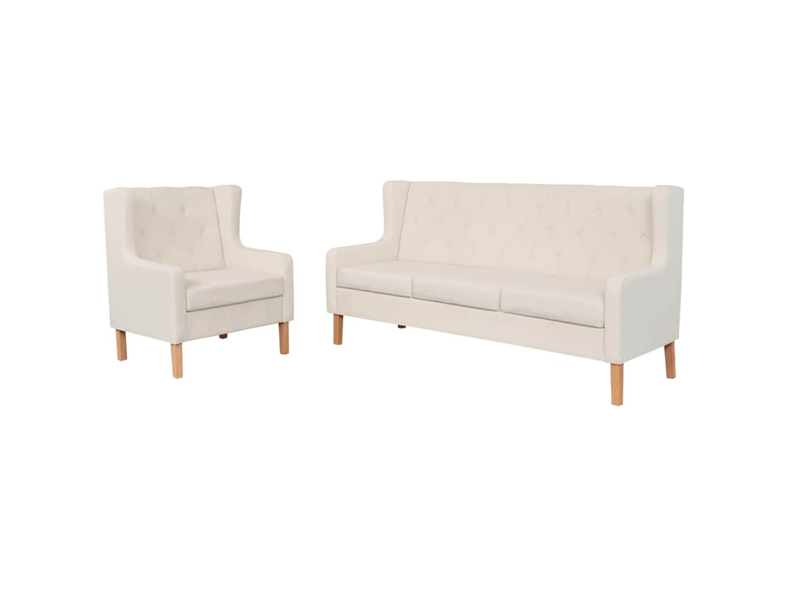 Conjunto De Sofás 2 Piezas Tela Blanco Crema