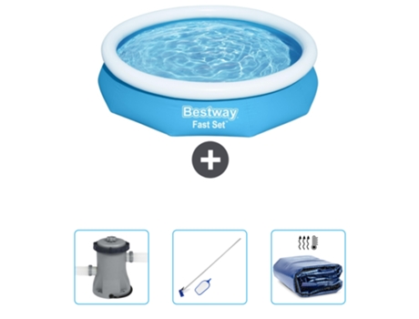 Piscina Hinchable Redonda Fast Set BESTWAY - 305 x 66 cm - Azul - Incluida Bomba - kit de limpieza - Vela solar