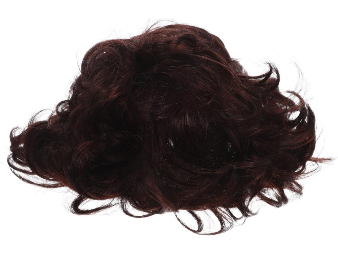 Aplique De Cabelo Masculino Curto E Encaracolado Castanho Em Fibra Resistente A Altas Temperaturas, Design Realista, Fácil De Estilizar.