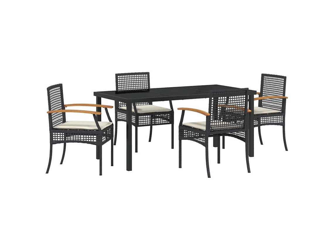 Maison Exclusive - Conjunto De Comedor De Jardín Con Cojín 5 Pcs Negro Ratán