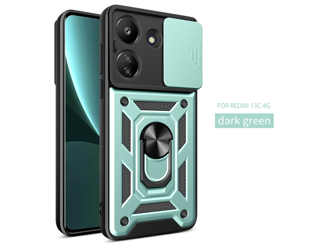 Adequado Para Capas De Celular Redmi Com Fivela Magnética Para Carro, Evitando Qverde Escuro punho Liso Com Janela De Pressão - Rm Note12 5g (intern