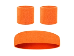 Conjunto de tres piezas Yuysan: diadema y muñequeras que absorben el sudor, color naranja, ideal para yoga, gimnasio y running.