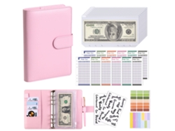 Cuaderno Siurn A6 de hojas sueltas en piel sintética con 8 sobres A6 con cierre para presupuestos de Pink Money