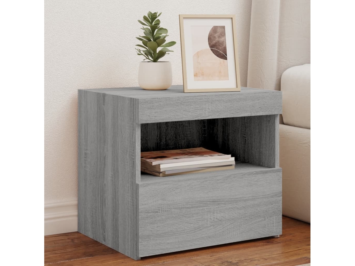 Cabecero Mesitas Noche Luces Led Uds Madera Gris (50x40x45cm)
