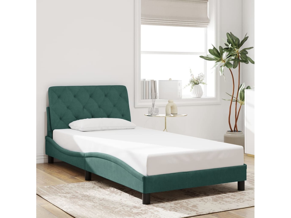 Estructura Cama Sin Colchón Terciopelo Verde Oscuro 100x200 Cm
