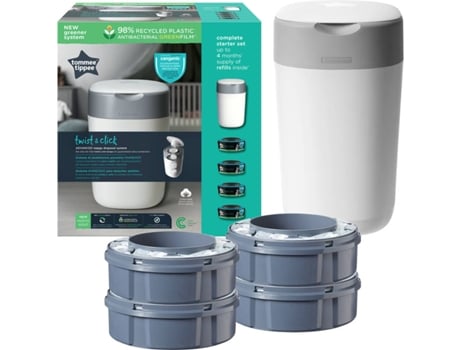 Contenedor de Pañales TOMMEE TIPPEE Twist & Click y 4 Recambios (Blanco)
