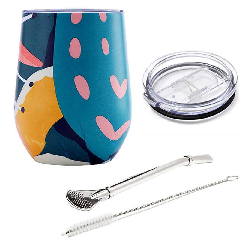 Caneca Para Chá Mate, Caneca Térmica De Aço Inoxidável Com Tampa Deslizante E Canudo, 355 Ml (12 Oz).