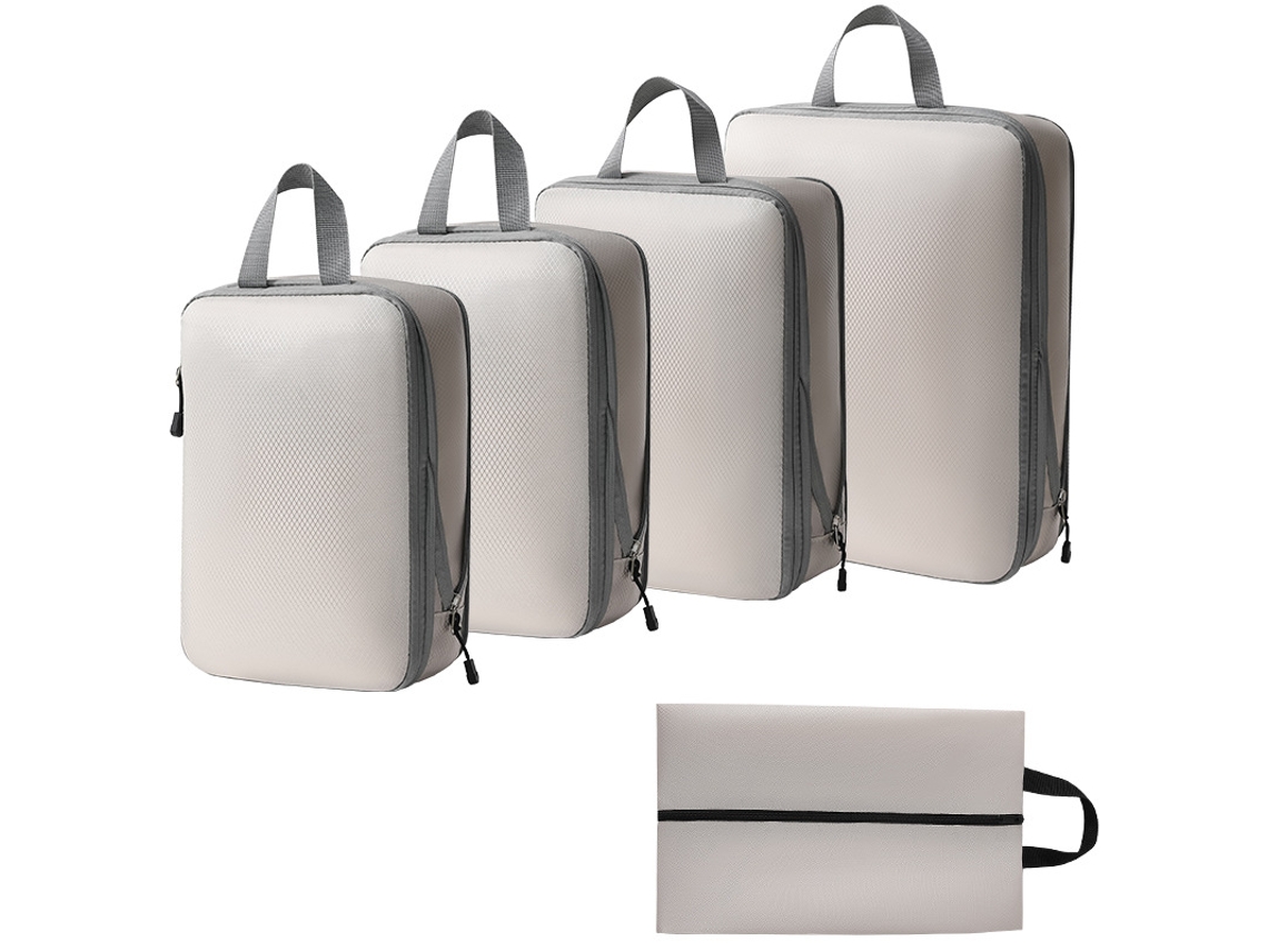 Bolsa de almacenamiento de compresión, juego de 5 piezas, bolsa de viaje ligera, color beige y dorado