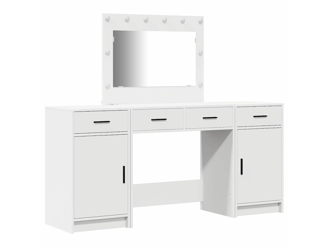 Mesa Tocador | Mesa De Vestidor Con Luces De Espejo 3 Uds Madera De Ingeniería