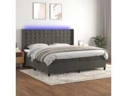 Cama Box Spring Colchón Y Led Terciopelo Gris Oscuro 200x200 Cm