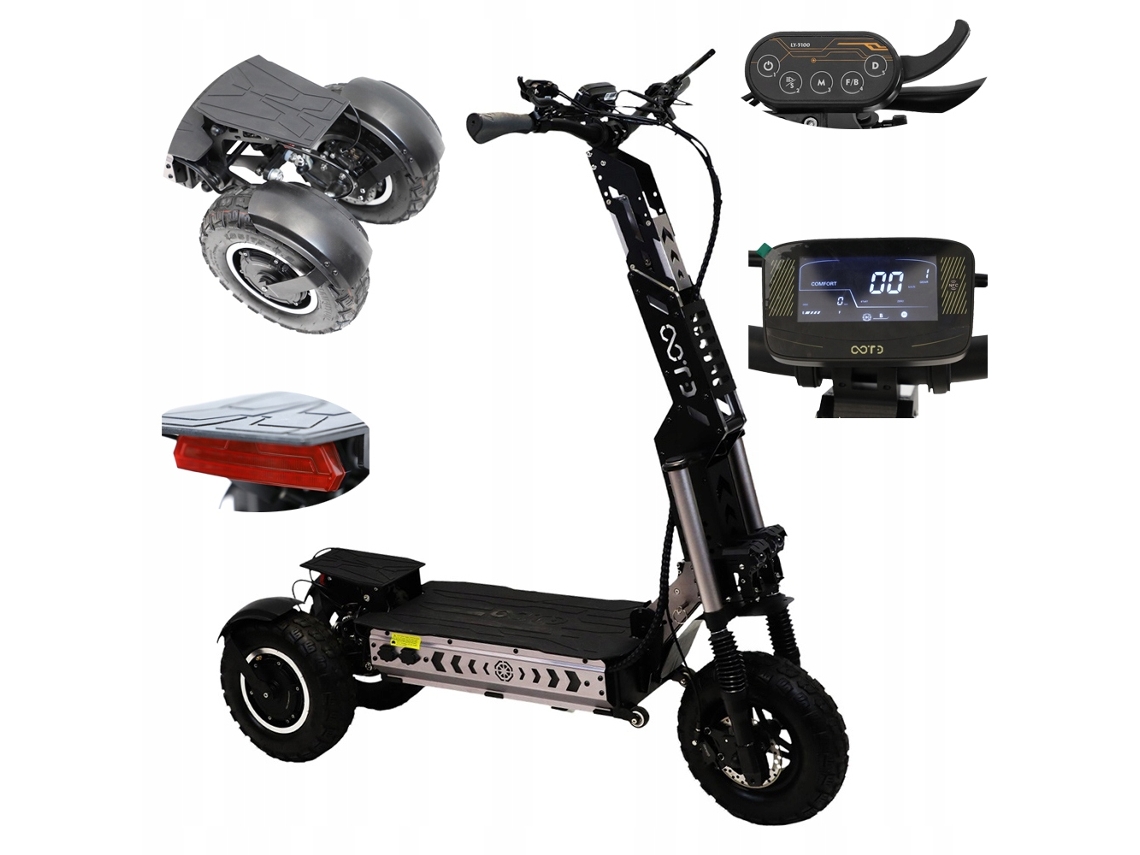 Patinete eléctrico Ootd T30, 3200 W, batería de 60 V y 31,2 Ah, velocidad máxima de 65 km/h, neumáticos de 13 pulgadas, 3 neumáticos, con aplicación