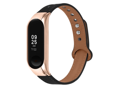 Correa de piel auténtica con doble remache de oro rosa para Xiaomi Mi Band 5/6 - negro
