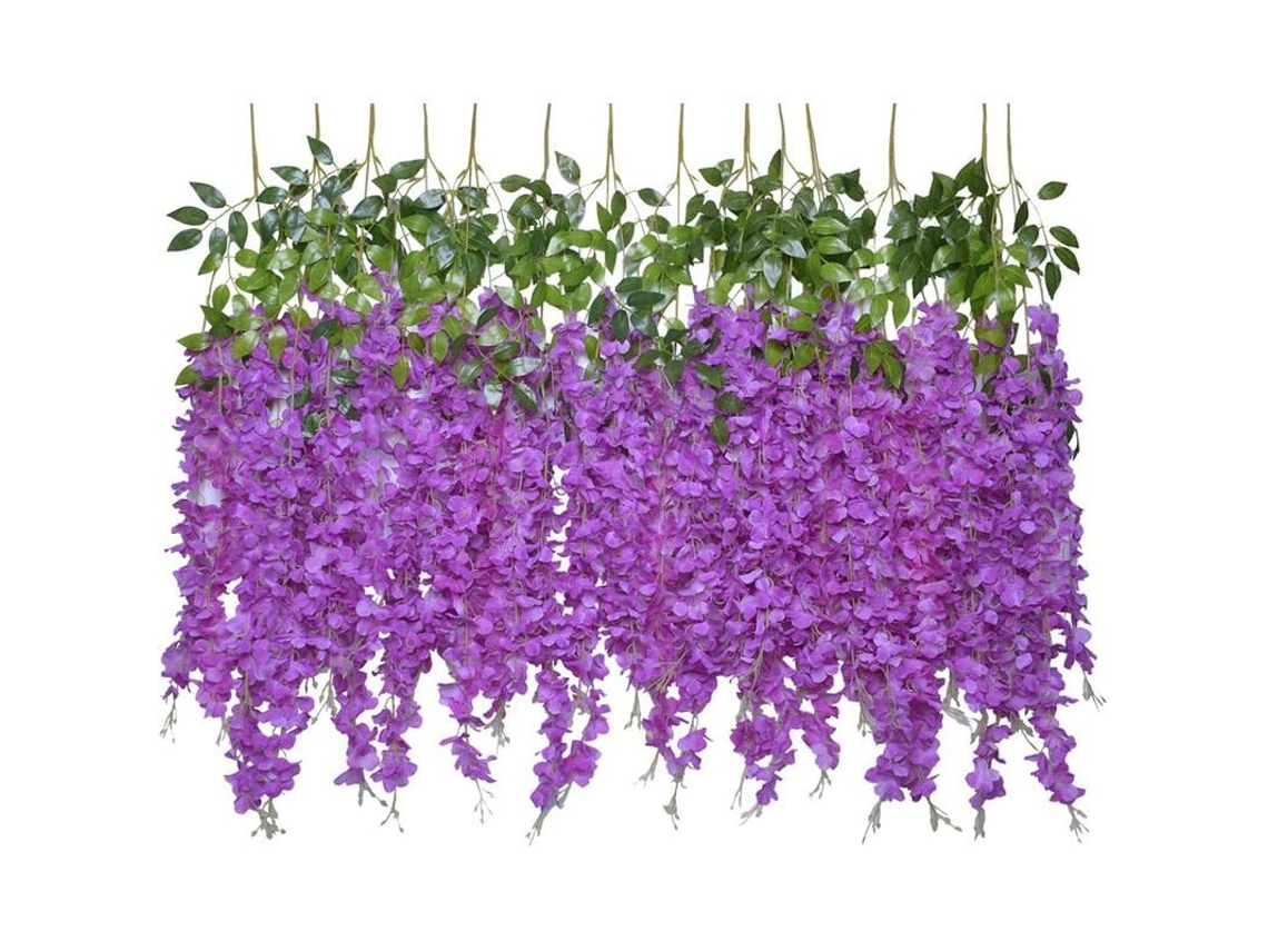 Corona De Glicinias Artificiales Con 12 Tallos Gruesos, Enredadera De Glicinias Artificiales, Flor Colgante.