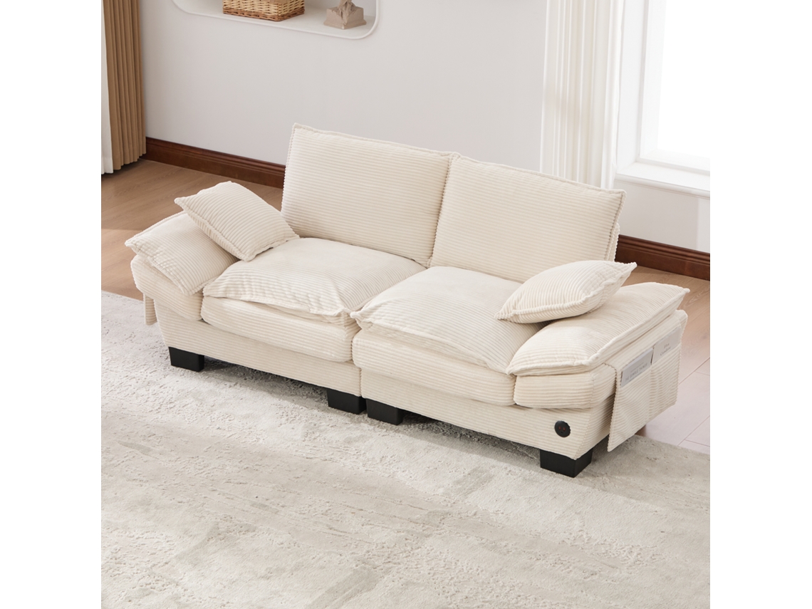 Sofá Modular 2 Plazas - Asiento Amplio, Diseño Ergonómico, Espuma De Alta Densidad, Puerto Usb-c Y Bolsillos Laterales - Beige