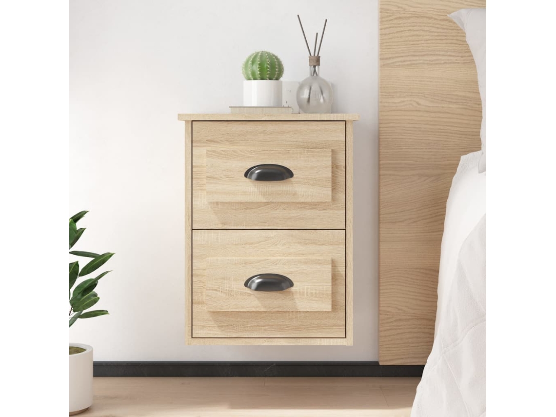 Mesitas de Noche Pared 2 Pzs 41,5X36X53 Cm Roble Sonoma