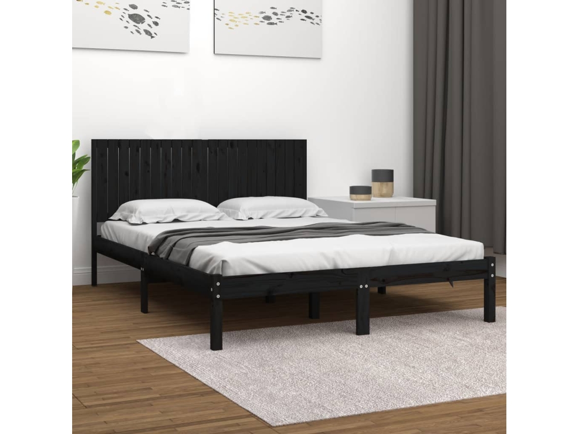 Estructura De Cama De Madera Maciza De Pino Negro 200x200 Cm