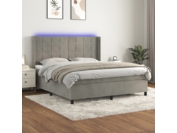 Cama Box Spring Colchón Y Led Terciopelo Gris Claro 160x200 Cm