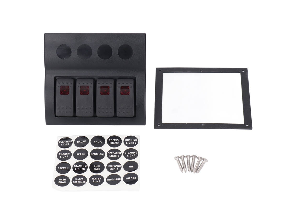 Panel de interruptores impermeable IP65 de 4 grupos con protector de sobrecarga preinstalado para barcos y caravanas de 12 V y 24 V (sin marca).