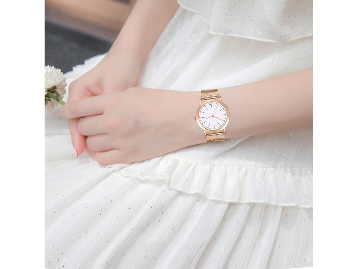 Reloj De Pareja Unisex Zhoulianfa Acero Inoxidable Cuarzo Dial Redondo Oro Rosa