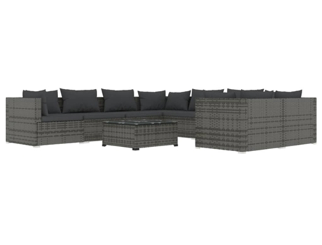 Conjunto 9 de muebles de jardín VIDAXL y cojines ratán sintético gris