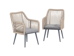 Conjunto 2 Cadeiras Jardim Exterior Vime Almofadas Apoios Braço Aço 54x65x80cm Cinza