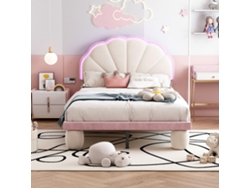 Cama Infantil De 90x200 Cm Con Cabecero Ondulado De Terciopelo Con Led.