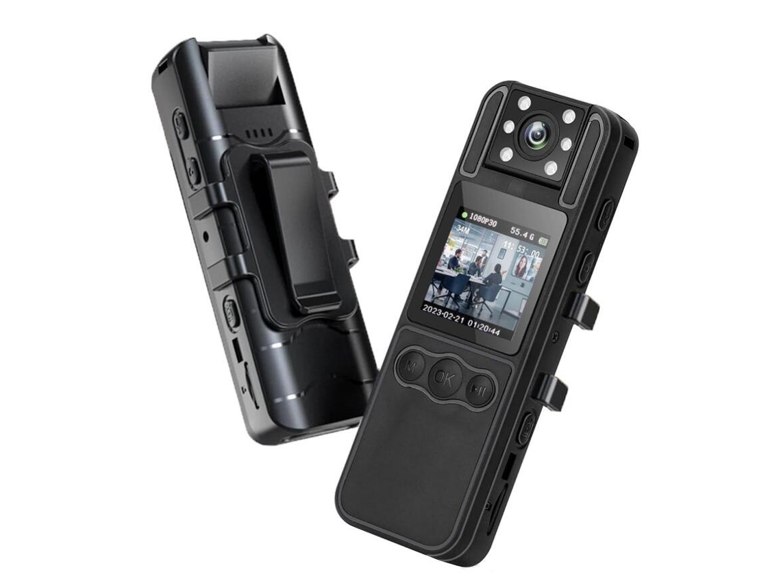 Cámara de policía portátil equipada con lente giratoria de 180° y función de visión nocturna que puede grabar audio, vídeo y alarma previa YEMAESRE