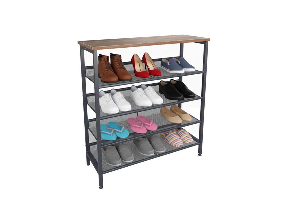 Estante Para Zapatos Relaxdays Industrial, 4 Estantes, Hbt: 85 X 80 X 30 Cm, Zapatero Con Efecto Madera, Negro/marrón