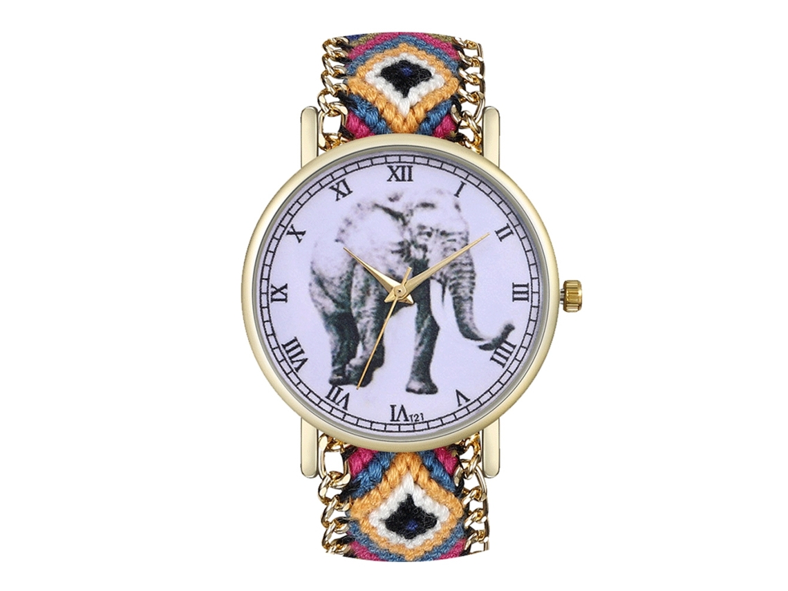 Reloj De Cuarzo Con Correa De Cordón Textil, Tejido Trenzado, Estampado De Elefante, Nuevo Estilo, Universal.