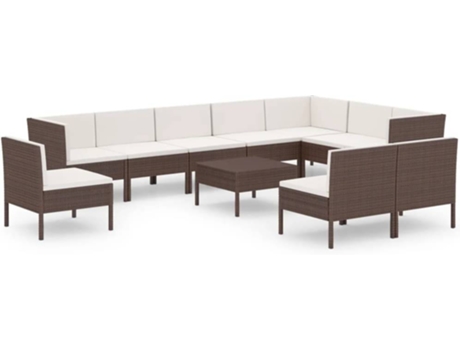 Conjunto 11 muebles de jardín VIDAXL y cojines ratán sintético marrón