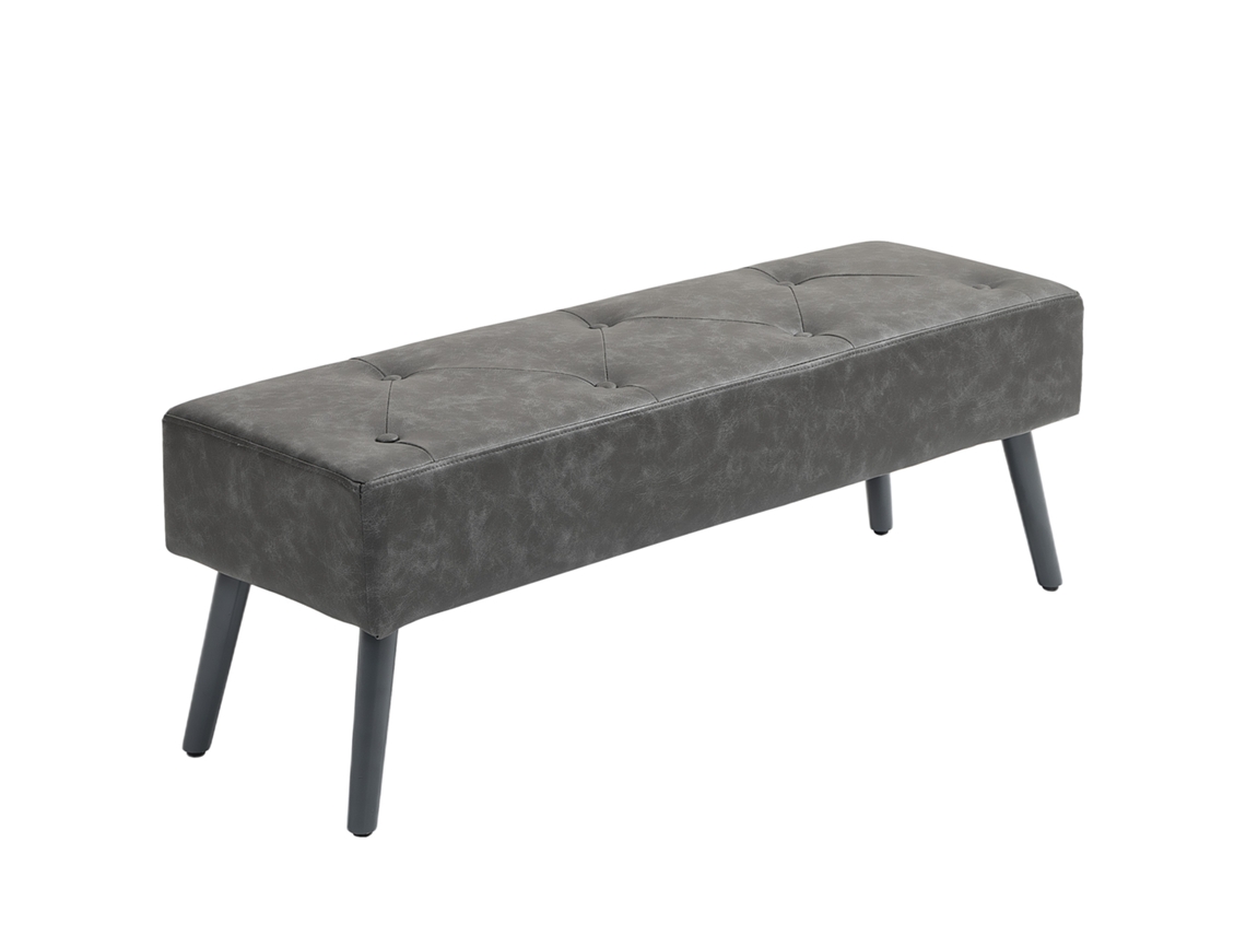 Banco Tapizado Con Cabecero Y Patas De Madera, Para Dormitorio/sala De Estar, 114x38x42 Cm, Gris.