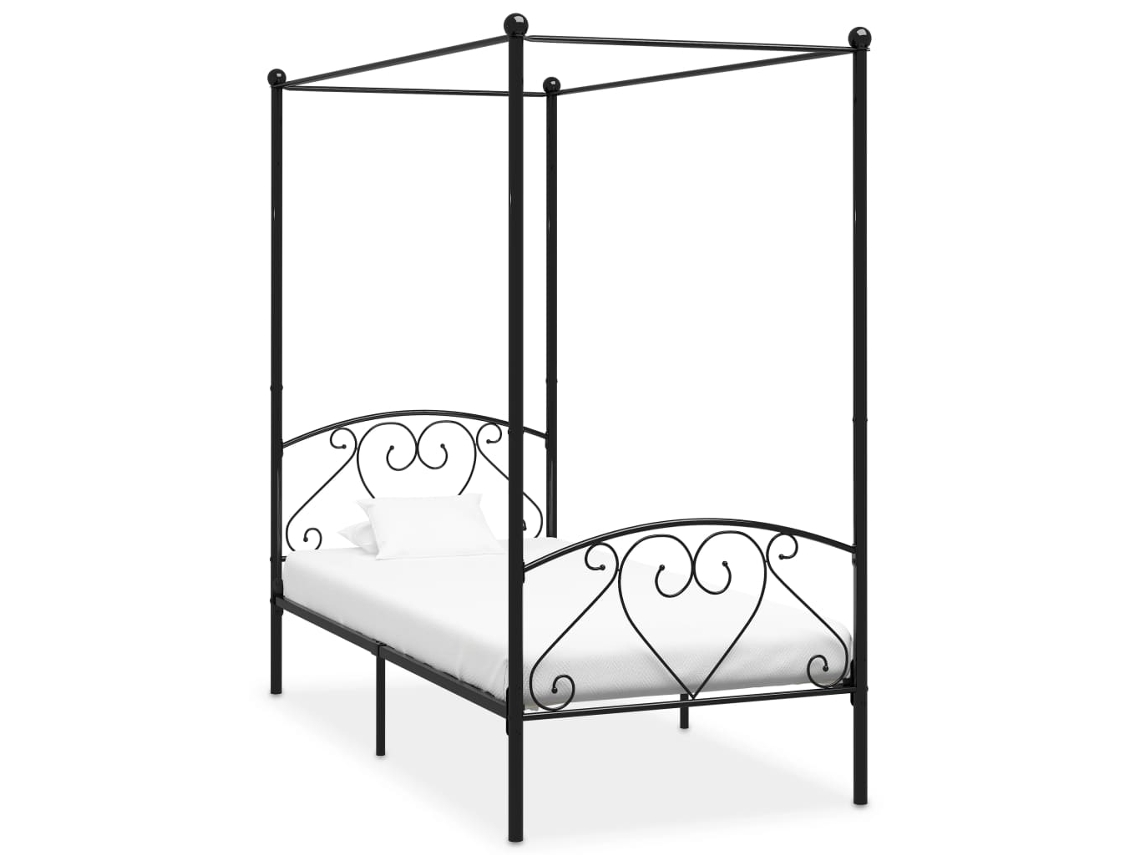 Estructura De Cama Con Dosel Sin Colchón Metal Negro 90x200 Cm