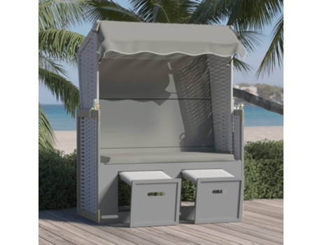 vidaXL Silla playa Strandkorb con dosel ratán sintético madera gris