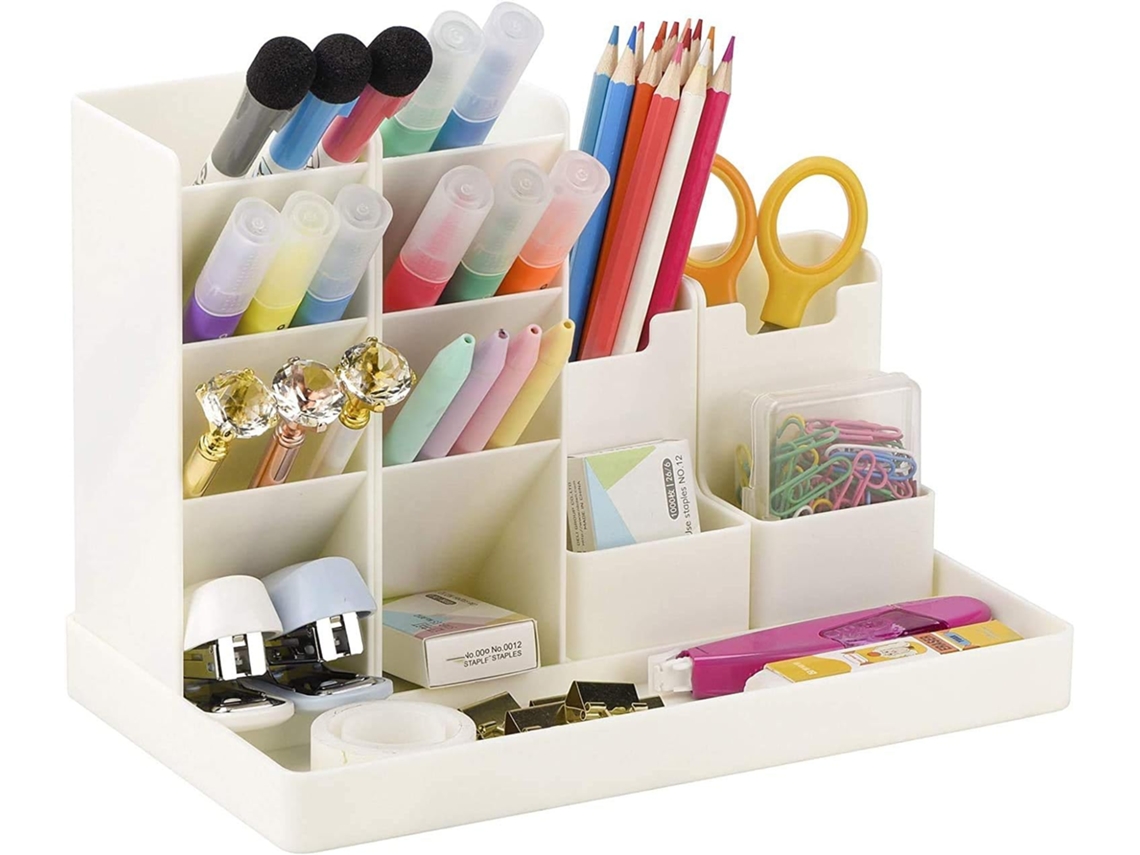 Práctico organizador de escritorio multifuncional, accesorio de escritorio con cajones transparentes y diseño multicapa para bolígrafos, pinceles, maquillaje y más.