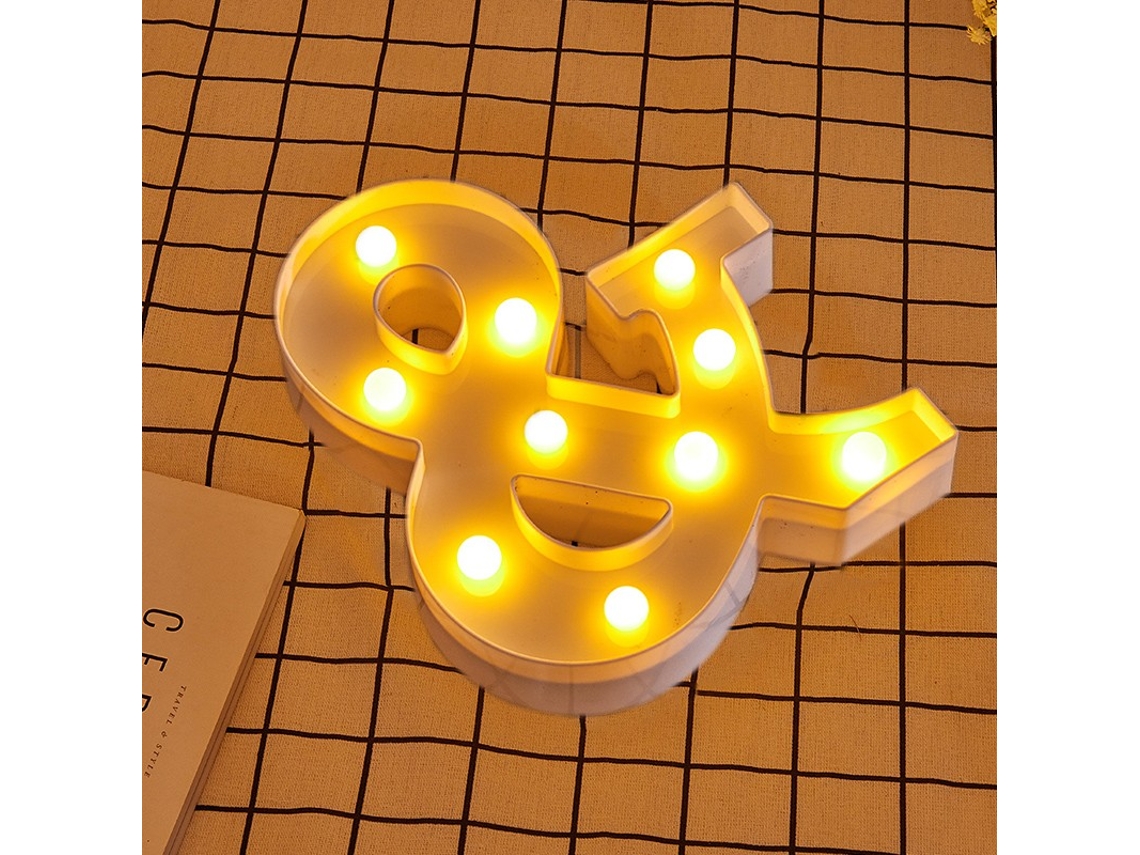 Letras LED & Símbolo Iluminado con Luz Blanca Cálida, Altura 22cm, Funcionamiento a Pilas 2*AA