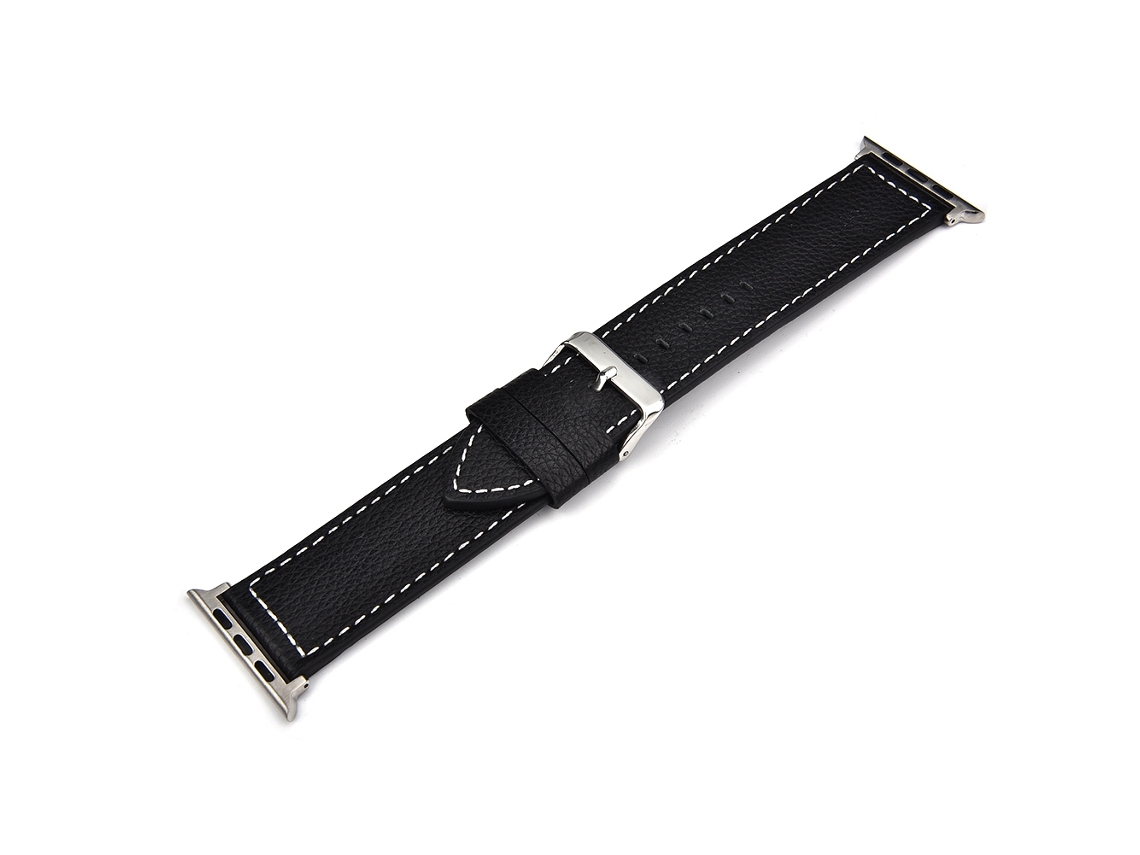 Correa De Piel De Vacuno Litchi Para Iwatch De 42 Mm Con Hebilla Negra.