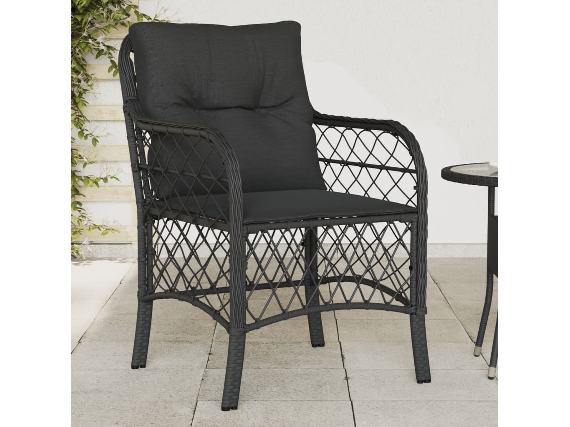 Sillas de jardín con cojines, 2 unidades, mimbre sintético negro, Dkd Home Decor