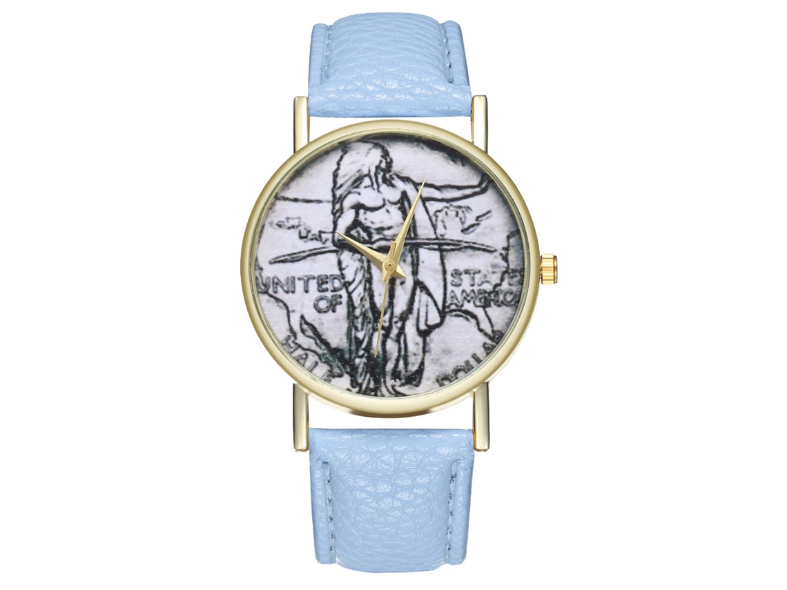 Reloj De Pulsera Unisex De Cuarzo Con Correa De Cuero Pu Zhoulianfa (azul Claro)
