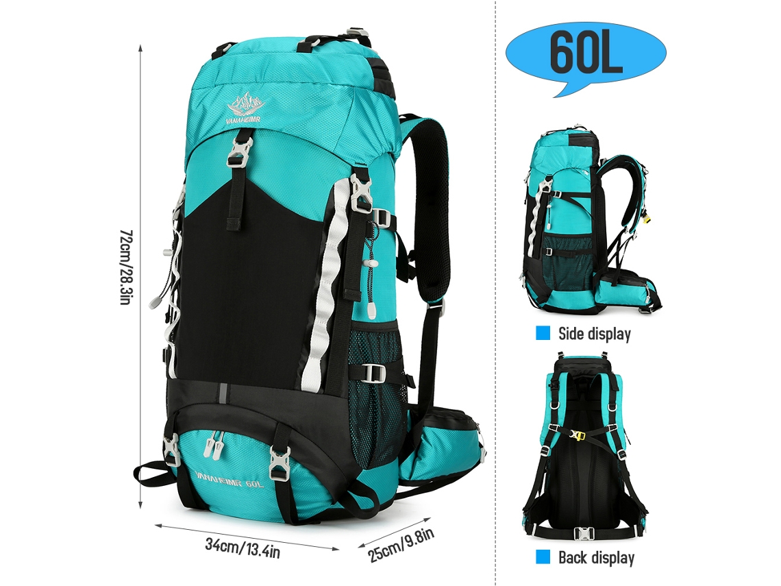 Mochila De Trekking Impermeable De 60 Litros Con Funda Para La Lluvia, Ideal Para Acampar Y Viajar Al Aire Libre.