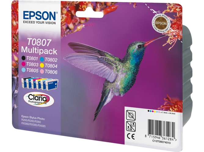 Pack ahorro cartuchos de tinta original EPSON T0807, Colibrí, C13T08074011