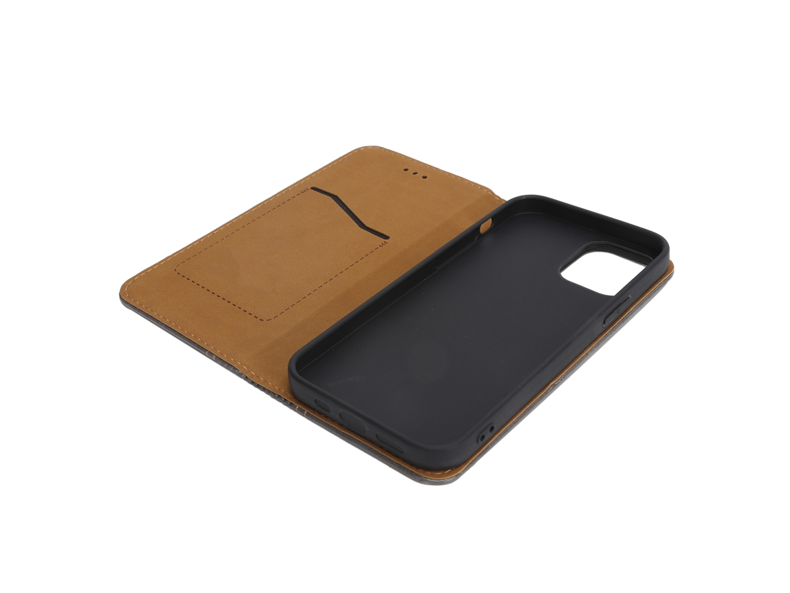 Capa Flip De Couro Pu Magnética Para Iphone 12/12pro Com Padrão Em Malha E Função Carteira