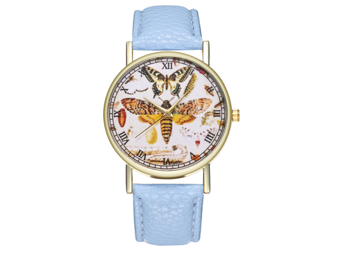 Reloj De Cuarzo Para Mujer Zhoulianfa T303-a Con Correa De Cuero Azul Claro, Estilo Moderno.