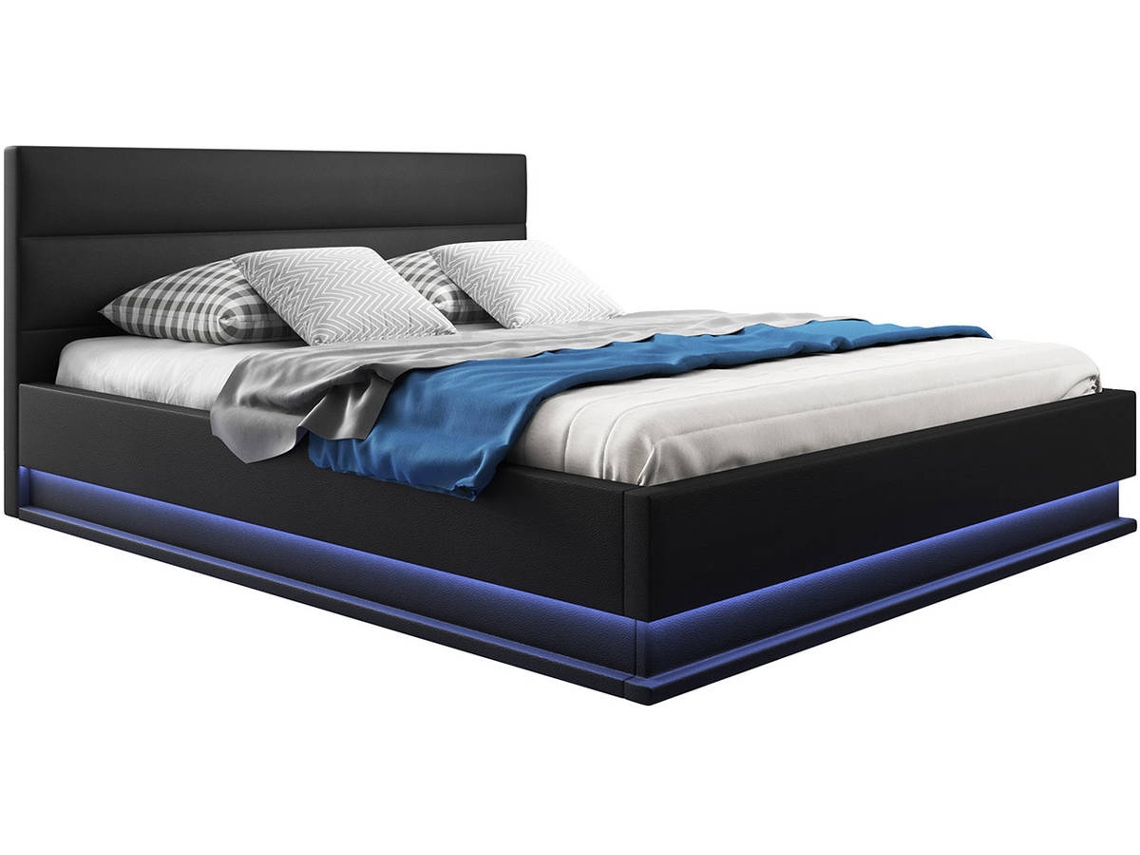 Cama con Colchón Texas BEAUTIFUL FURNITURE Nitas (Compatible con colchón: 160x200 cm - Melamina - Negro - Plataforma Elevadora)